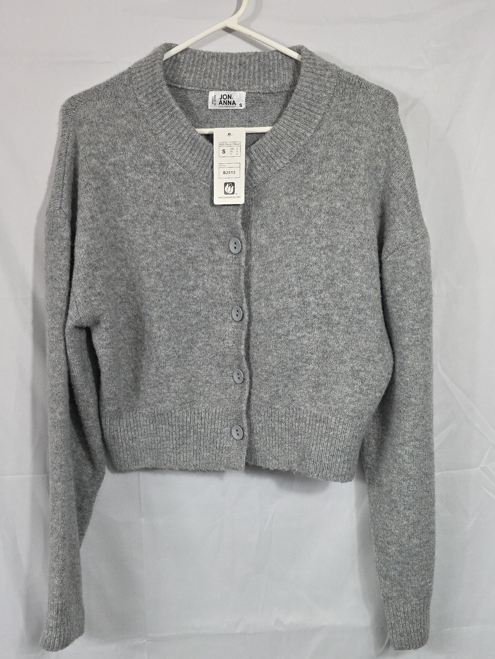Jon & Anna Light Gray Cropped Button Cardigan Womens Small (W657) Brand New